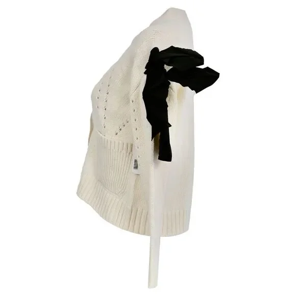 RED Valentino Knitted Bow Accent Cardigan in Cream Wool